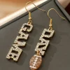 Fashion Dear-Lover GAME DAY Rugby Football Rhinestone Earrings Gold