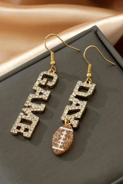 Fashion Dear-Lover GAME DAY Rugby Football Rhinestone Earrings Gold