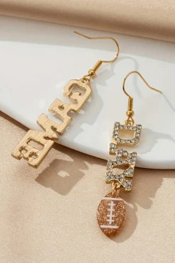 Fashion Dear-Lover GAME DAY Rugby Football Rhinestone Earrings Gold