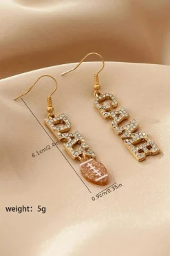 Fashion Dear-Lover GAME DAY Rugby Football Rhinestone Earrings Gold