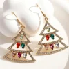 Fashion Dear-Lover Gem Decor Rhinestone Christmas Tree Holiday Hook Earrings Gold