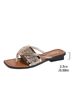 Fashion Dear-Lover Glitter Band Square Toe PU Leather Flat Slippers Gold