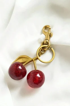 Best Dear-Lover Glitter Cherry Shape Plated Alloy Keychain Gold