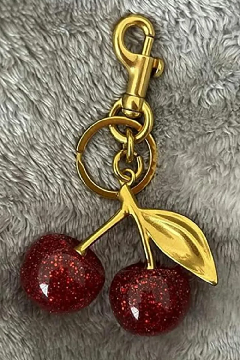 Best Dear-Lover Glitter Cherry Shape Plated Alloy Keychain Gold