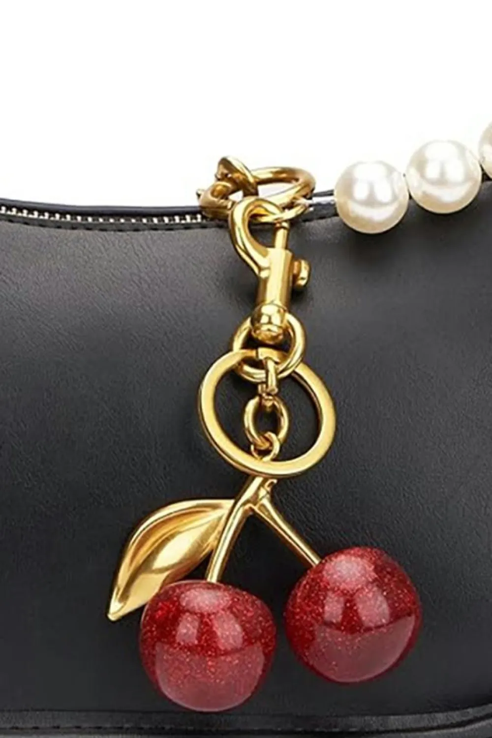Best Dear-Lover Glitter Cherry Shape Plated Alloy Keychain Gold