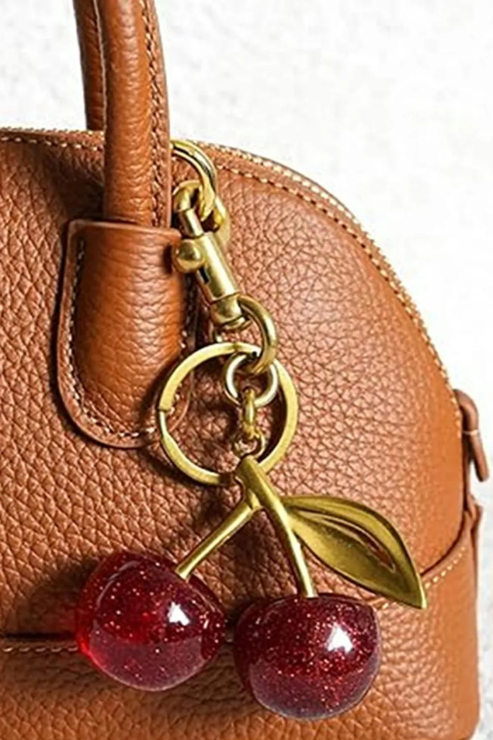 Best Dear-Lover Glitter Cherry Shape Plated Alloy Keychain Gold