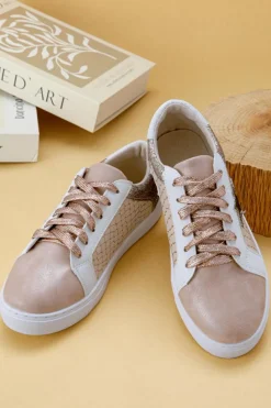 New Dear-Lover Glitter Star Patchwork PU Leather Lace-up Sneakers Gold