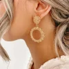 Clearance Dear-Lover Glittering Circle Dangle Earrings Gold