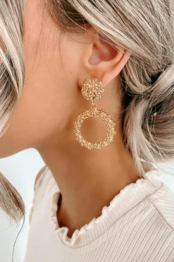 Clearance Dear-Lover Glittering Circle Dangle Earrings Gold