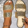 Outlet Dear-Lover Glittering Hollow Out Dual Straps Flat Slippers Gold