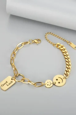 Sale Dear-Lover GOOD LUCK Smile Face Adjustable Chain Bracelet Gold