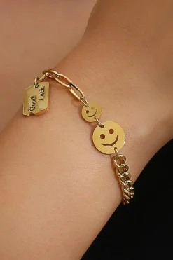Sale Dear-Lover GOOD LUCK Smile Face Adjustable Chain Bracelet Gold