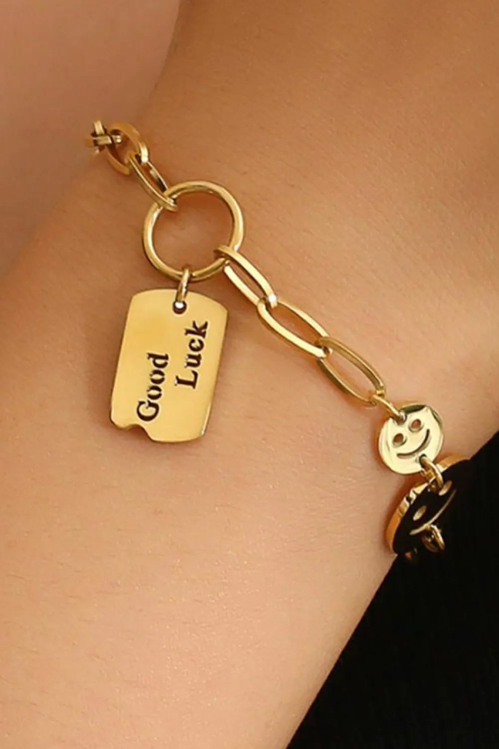 Sale Dear-Lover GOOD LUCK Smile Face Adjustable Chain Bracelet Gold