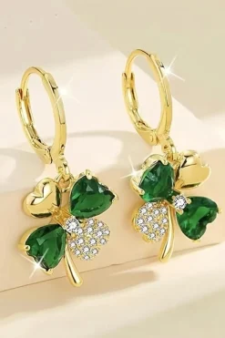 Clearance Dear-Lover Gorgeous Gem St. Patricks 4-leaf Clover Earrings Gold