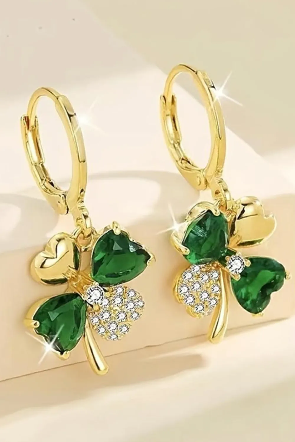 Clearance Dear-Lover Gorgeous Gem St. Patricks 4-leaf Clover Earrings Gold