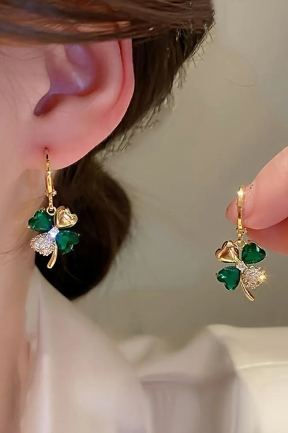 Clearance Dear-Lover Gorgeous Gem St. Patricks 4-leaf Clover Earrings Gold