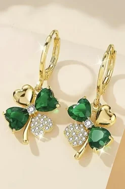 Clearance Dear-Lover Gorgeous Gem St. Patricks 4-leaf Clover Earrings Gold