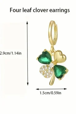 Clearance Dear-Lover Gorgeous Gem St. Patricks 4-leaf Clover Earrings Gold