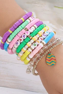 Best Dear-Lover Happy Easter Polymer Clay Beaded Bracelet Gold