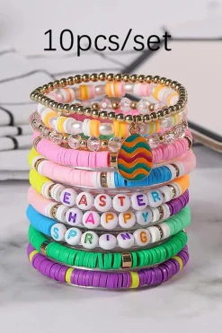 Best Dear-Lover Happy Easter Polymer Clay Beaded Bracelet Gold