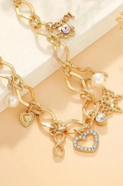 Online Dear-Lover Heart Butterfly Pearl Charm Plated Alloy Bracelet Gold