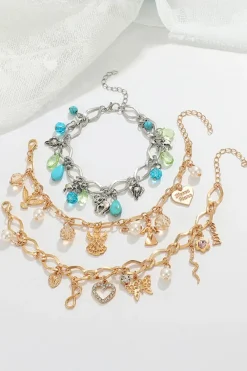 Online Dear-Lover Heart Butterfly Pearl Charm Plated Alloy Bracelet Gold