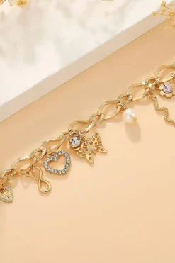 Online Dear-Lover Heart Butterfly Pearl Charm Plated Alloy Bracelet Gold