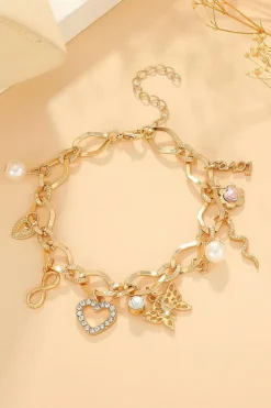 Online Dear-Lover Heart Butterfly Pearl Charm Plated Alloy Bracelet Gold