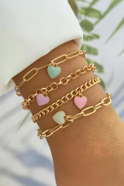 Hot Dear-Lover Heart Charm Multi Layer Adjustable Chain Bracelet Gold