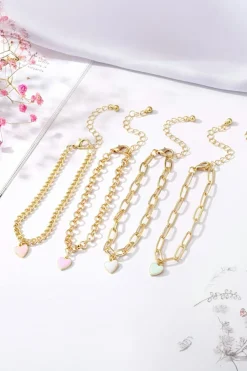 Hot Dear-Lover Heart Charm Multi Layer Adjustable Chain Bracelet Gold