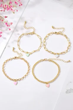 Hot Dear-Lover Heart Charm Multi Layer Adjustable Chain Bracelet Gold
