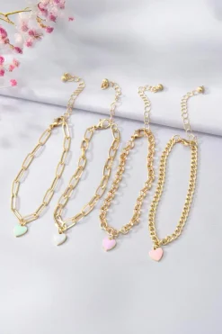 Hot Dear-Lover Heart Charm Multi Layer Adjustable Chain Bracelet Gold