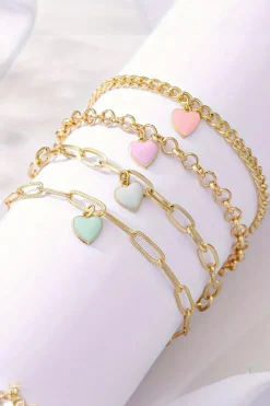 Hot Dear-Lover Heart Charm Multi Layer Adjustable Chain Bracelet Gold