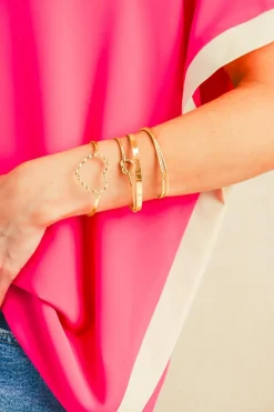 Outlet Dear-Lover Heart Knot Plated Multi Layer Open Cuff Bracelet Set Gold
