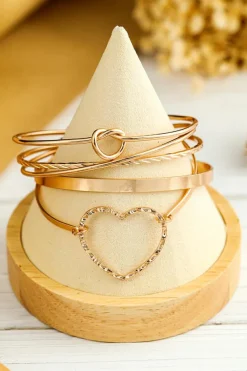 Outlet Dear-Lover Heart Knot Plated Multi Layer Open Cuff Bracelet Set Gold