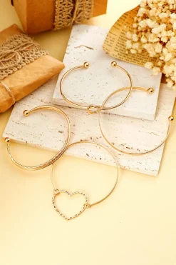 Outlet Dear-Lover Heart Knot Plated Multi Layer Open Cuff Bracelet Set Gold