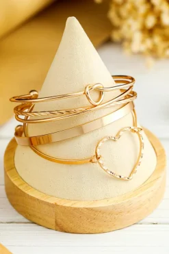Outlet Dear-Lover Heart Knot Plated Multi Layer Open Cuff Bracelet Set Gold