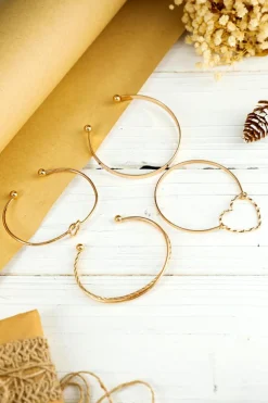 Outlet Dear-Lover Heart Knot Plated Multi Layer Open Cuff Bracelet Set Gold