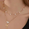 Discount Dear-Lover Heart Pearl Double Layer Adjustable Chain Necklace Gold