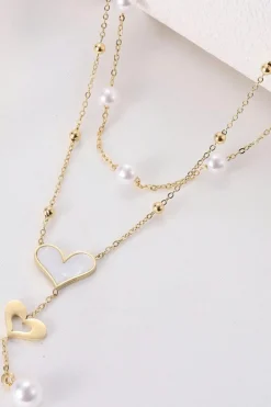 Discount Dear-Lover Heart Pearl Double Layer Adjustable Chain Necklace Gold