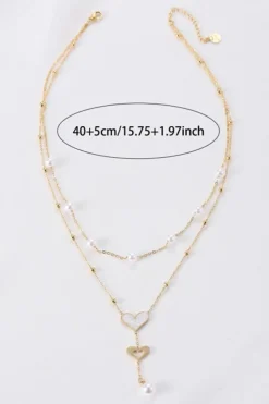 Discount Dear-Lover Heart Pearl Double Layer Adjustable Chain Necklace Gold