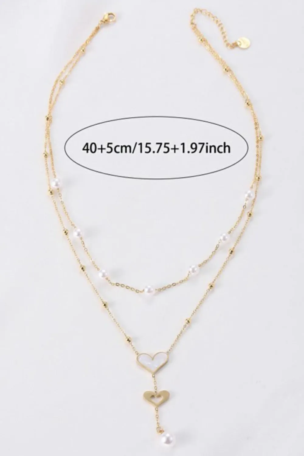 Discount Dear-Lover Heart Pearl Double Layer Adjustable Chain Necklace Gold