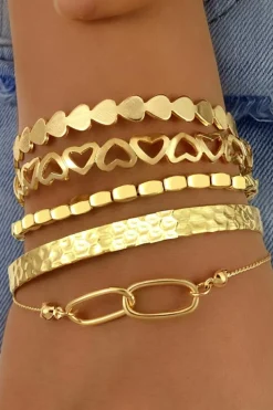 Online Dear-Lover Heart Plated Multi Layer Open Cuff Bracelet Set Gold
