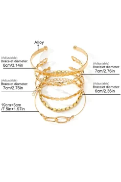Online Dear-Lover Heart Plated Multi Layer Open Cuff Bracelet Set Gold