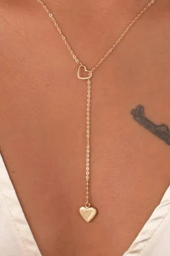 Online Dear-Lover Heart Shape Hollow Lariat Necklace Gold