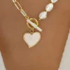 Outlet Dear-Lover Heart Shape Pendant Rhinestone Decor Pearl Chain Necklace Gold