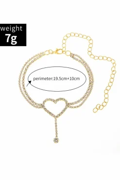Sale Dear-Lover Heart Shape Rhinestone Adjustable Anklet Gold