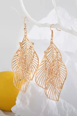 Hot Dear-Lover Hollow Out Leaves Plated Alloy Hook Earrings Gold