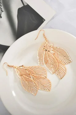 Hot Dear-Lover Hollow Out Leaves Plated Alloy Hook Earrings Gold
