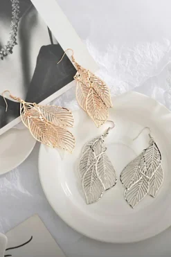 Hot Dear-Lover Hollow Out Leaves Plated Alloy Hook Earrings Gold
